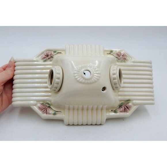 Porcelier Porcelain Ceiling Light Double Bulb Floral Fixture Art Deco Pull Chain